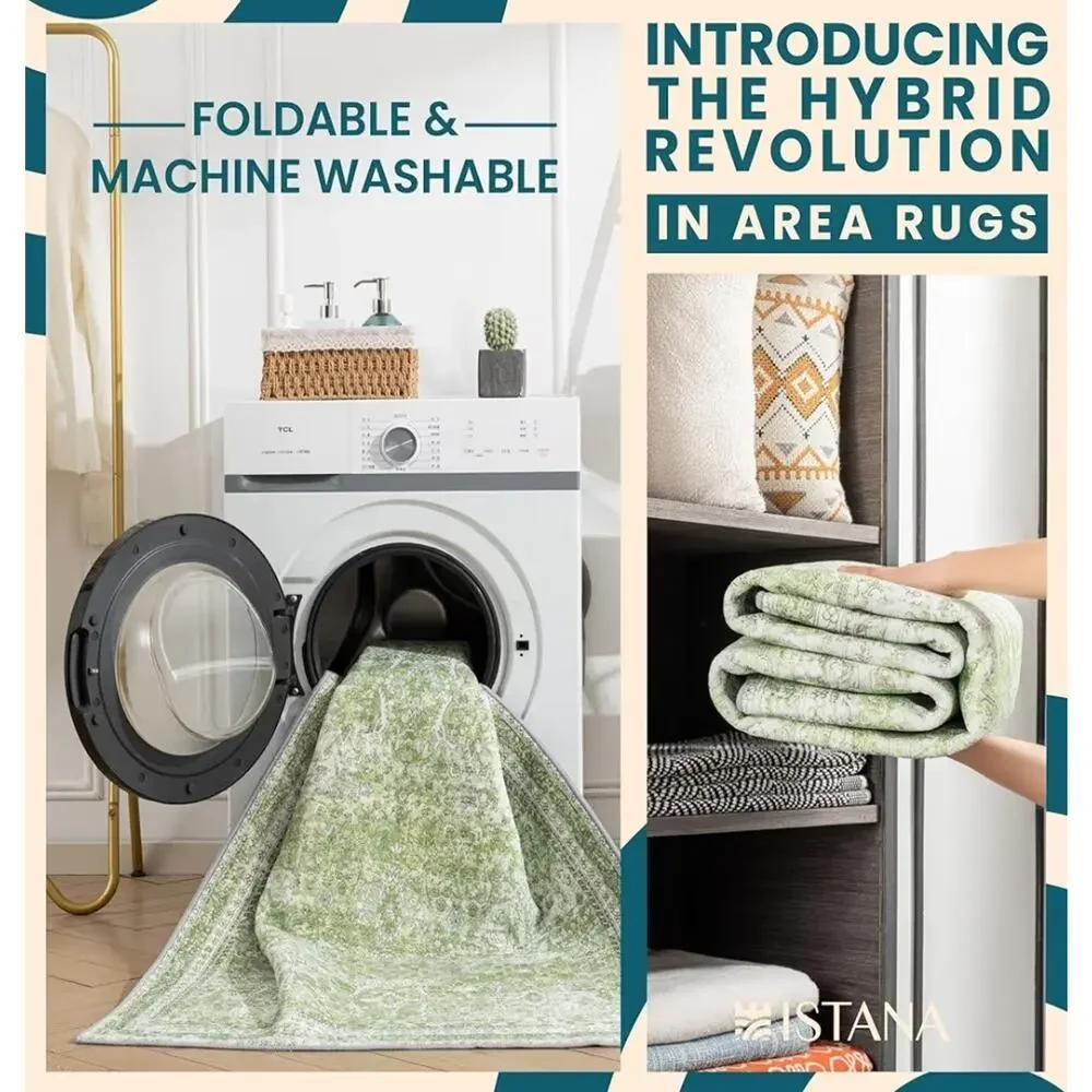 Istana 2x3 Area Rug - Light Green Boho Rugs for Living Room 2x3 - Foldable Small